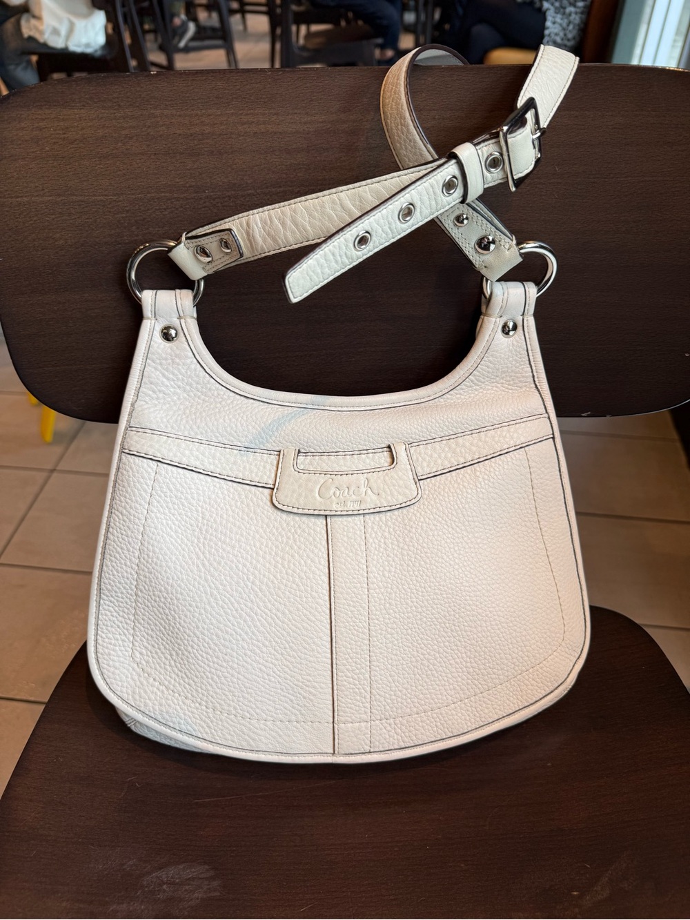 Coach Pebbled Leather Hobo Bag in White